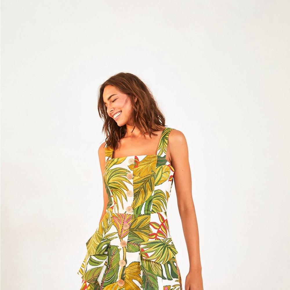 Farm Rio Spotted Leaves Utility Mini Dress | Size XS